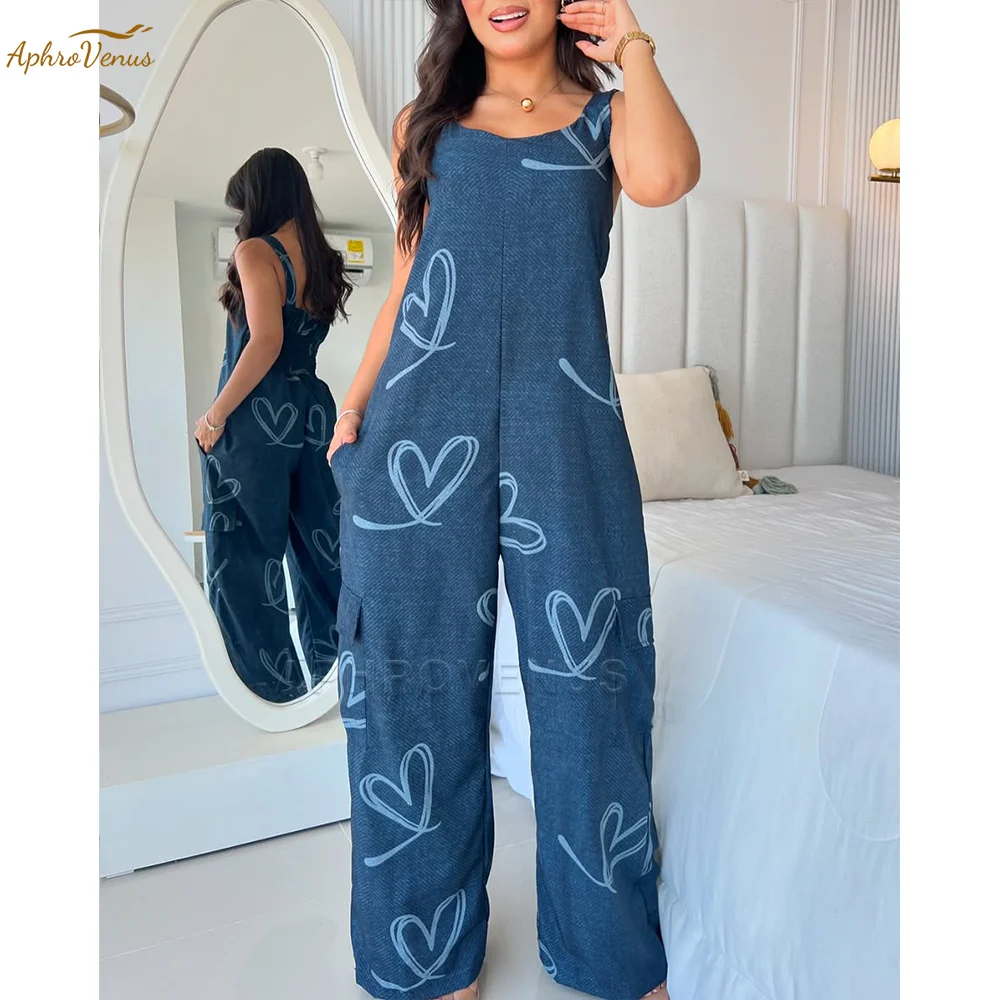 

Women's Sleeveless Wide Leg Jumpsuit Casual Summer Romper Loose One Piece Pantsuit Beach Outfit Fashion Plus Size