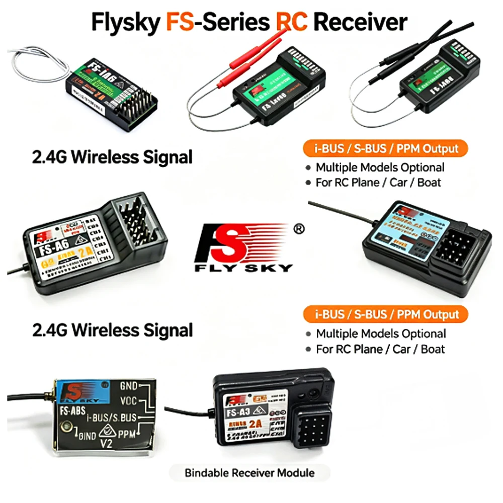 Flysky FS Series Receiver FS-iA6 IA10B A6 A3 A8S 2.4G RC Receiver I-BUS S-BUS PPM Output For RC Airplane Car Boat Transmitter