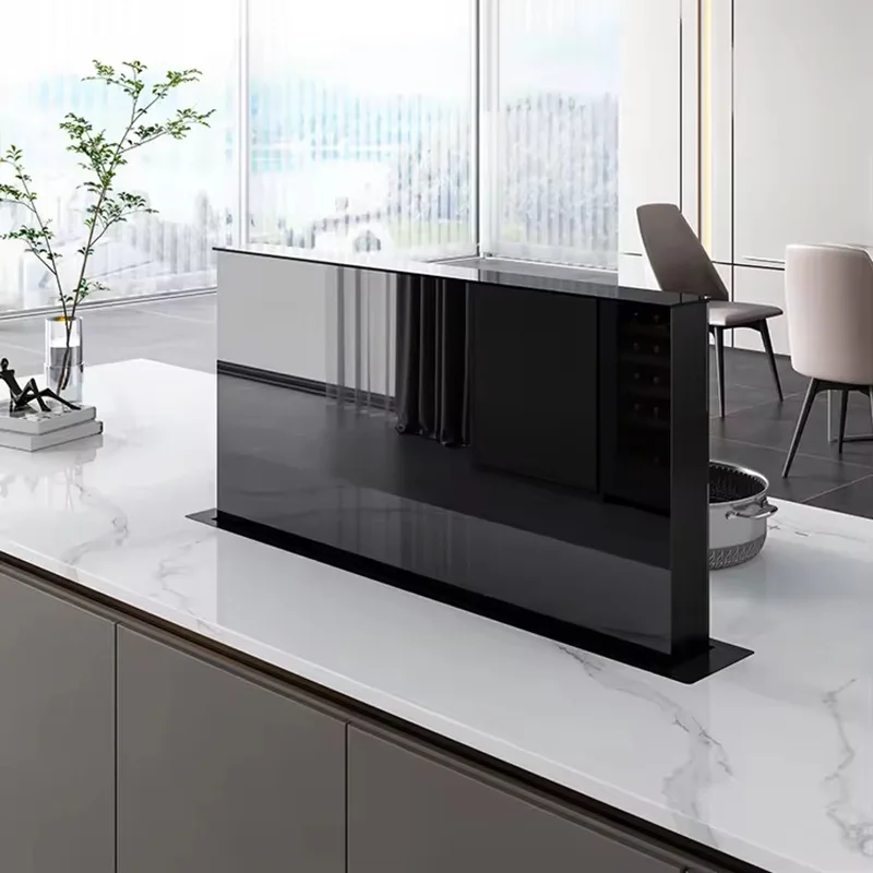 Hidden countertop lift range hood