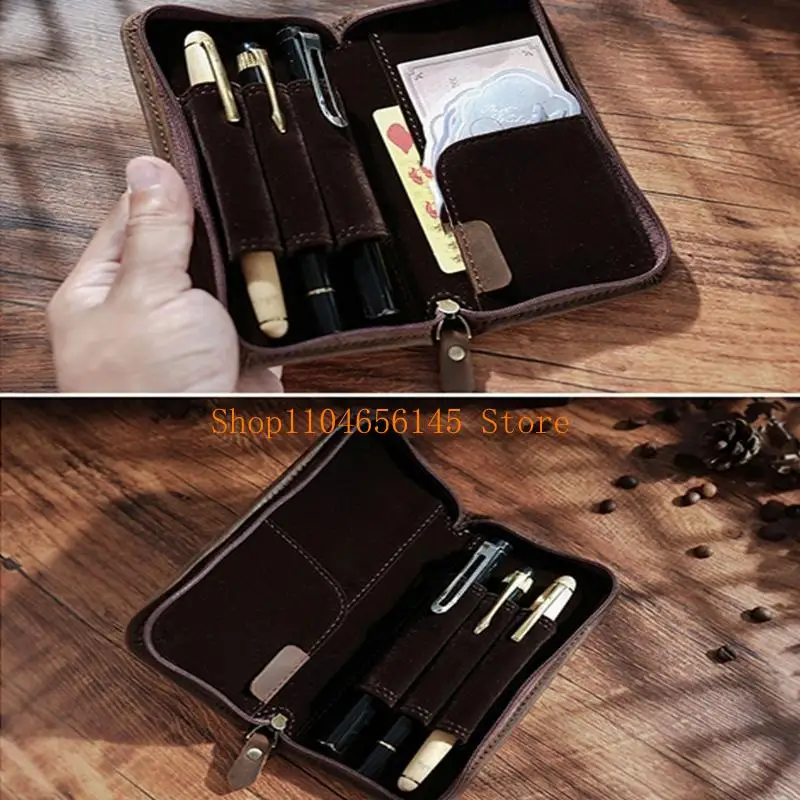 5asd Pencil Case 3 Divided Slots Pen Bag Leather Fountain Pen Case for Students