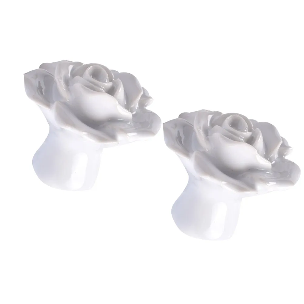 2Pcs Delicate Rose Design Ceramic Cabinet Knobs Drawer Pulls for Kitchen Cupboard Wardrobe Chest Bin Furniture Upgrade White