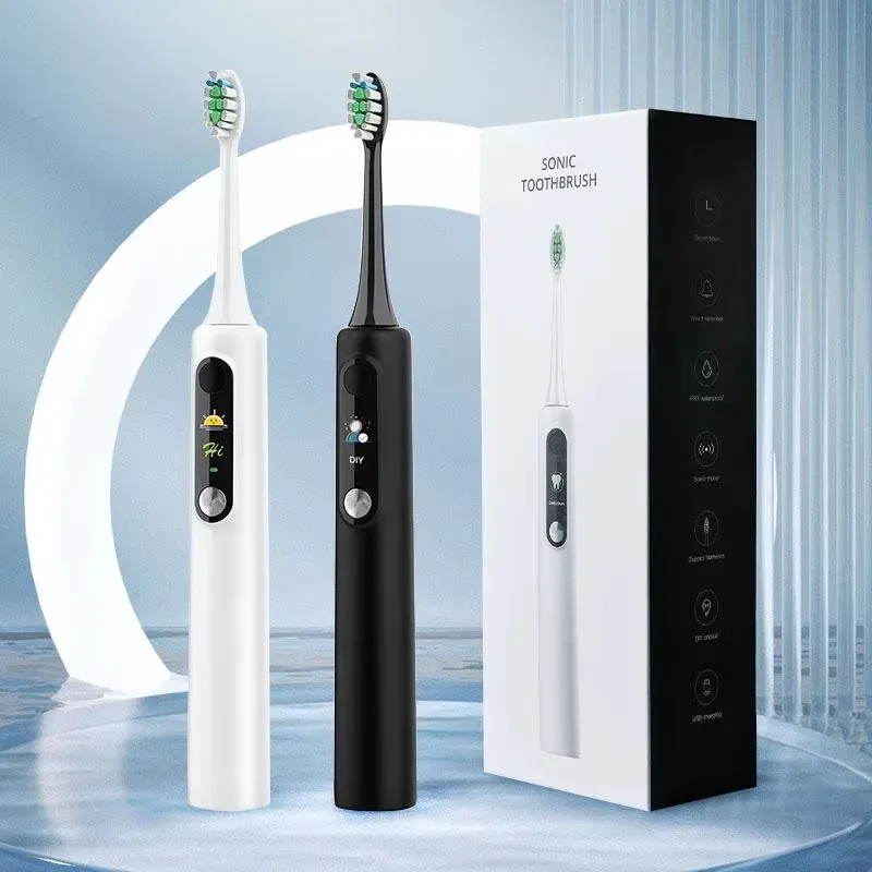 Ultrasonic Electric Toothbrush Smart Screen Display USB Rechargeable Soft Bristles IPX7 Waterproof Screen / Visualization DIY