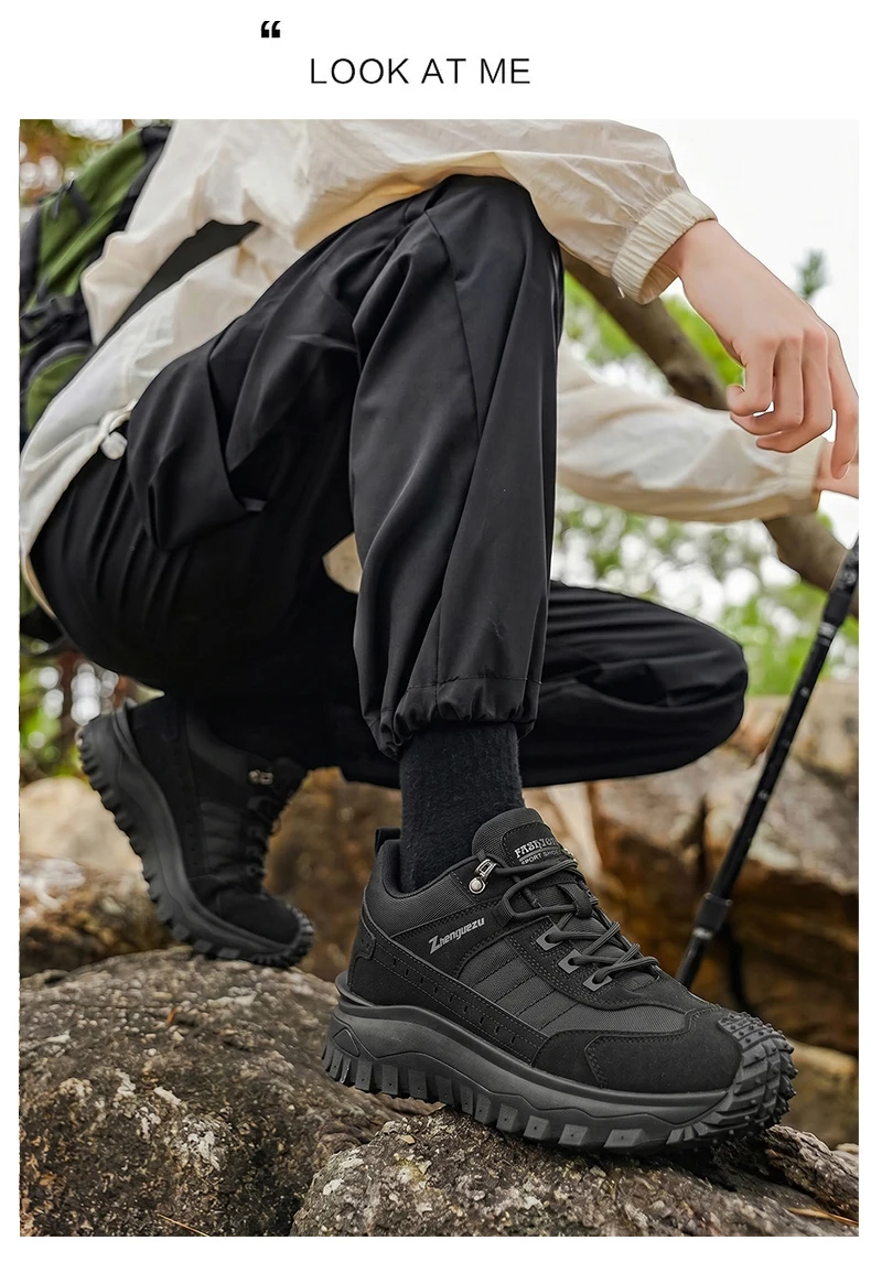 Modische und bequeme Herren-Wanderschuhe mit niedrigem Schnitt, rutschfesten und verschleißfesten gezackten Sohlen, ausgezeichnetem Grip, komfortablem Futter, geeignet für Sport und Freizeit, ideal für Outdoor-Wanderungen, Bergsteigen und Camping. – Detail 12