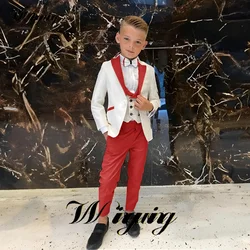 Ivory Boys Suit Wedding Tuxedo Jacket Pant Vest Bow Tie 4 Piece Set Kids Fashion Blazer Formal Party Dress