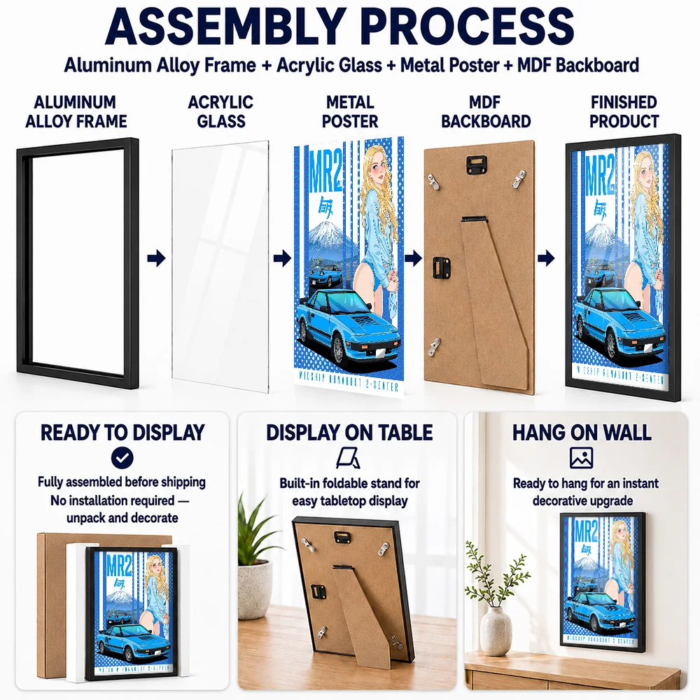 Japan MR2 Framed Metal Poster Personalized Photo Technical Blueprint Style Wall Art For Living Room Thoughtful Enthusiast Gift