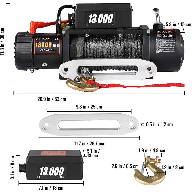 VEVOR Electric Winch 13000lb Load Capacity Truck Winch Compatible with Jeep Truck SUV 65ft/20m Synthetic Rope 12V Power Winch