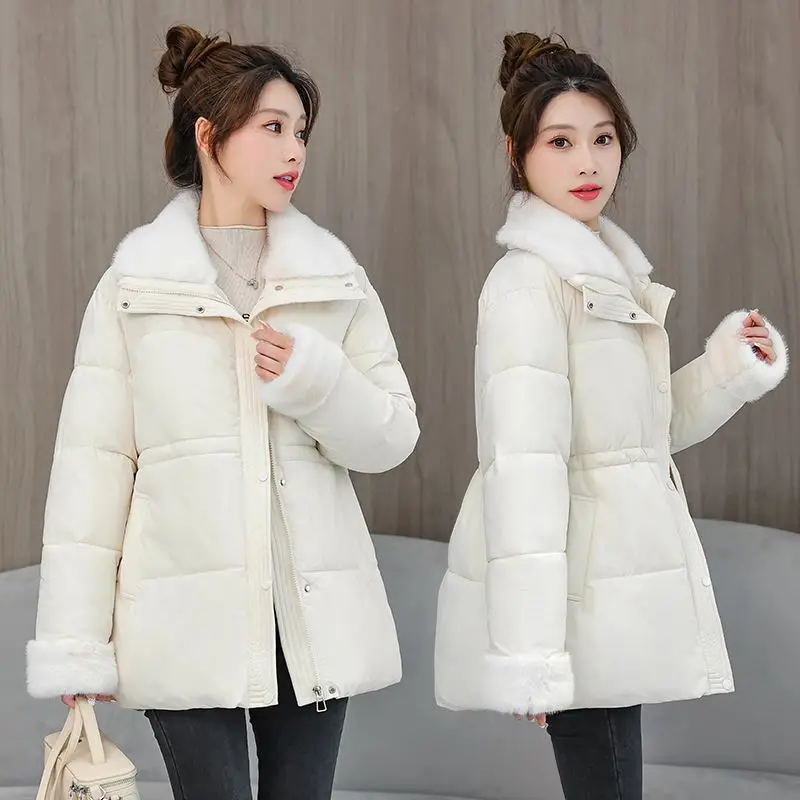 Long Down Coat Women Parkas Lapel Windbreaker 2026New Cotton Padded Jacket Female Winter Outwear Mom Fashion Overcoat Ladies Top