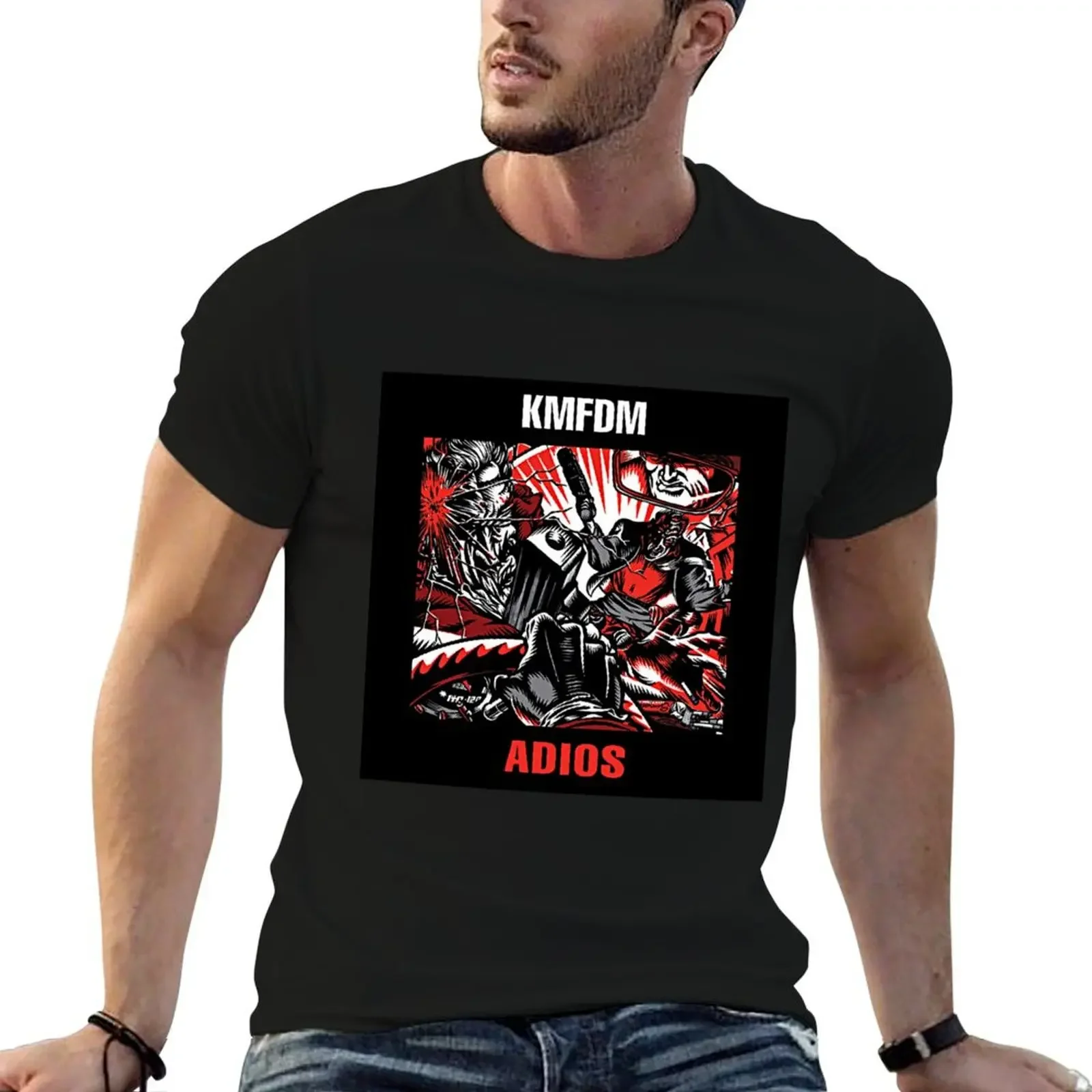 

KMFDM adios T-Shirt vintage graphic tee aesthetic clothes Short sleeve tee men