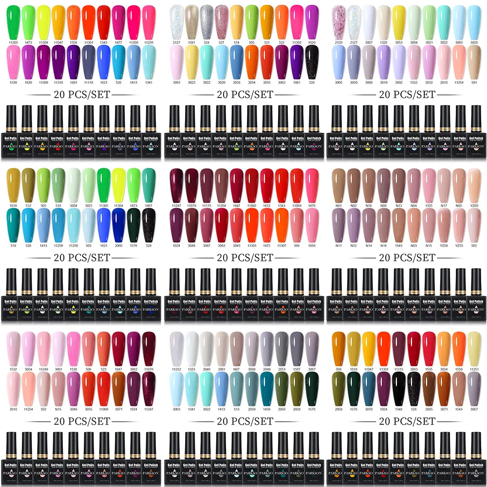 

Parkson 12ml Gel Nail Polish Set Spring Summer Candy Sweet Soft Pink Yellow Purple Blue Green Color Varnis Semi Permanent 20pcs