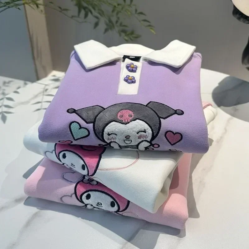 Sweat à capuche brodé Anime Sanurgente Ins pour enfants, chemise Kawaii Girly Coussins, Kuromi My Melody, vêtements mignons, jouets cadeaux, printemps et automne