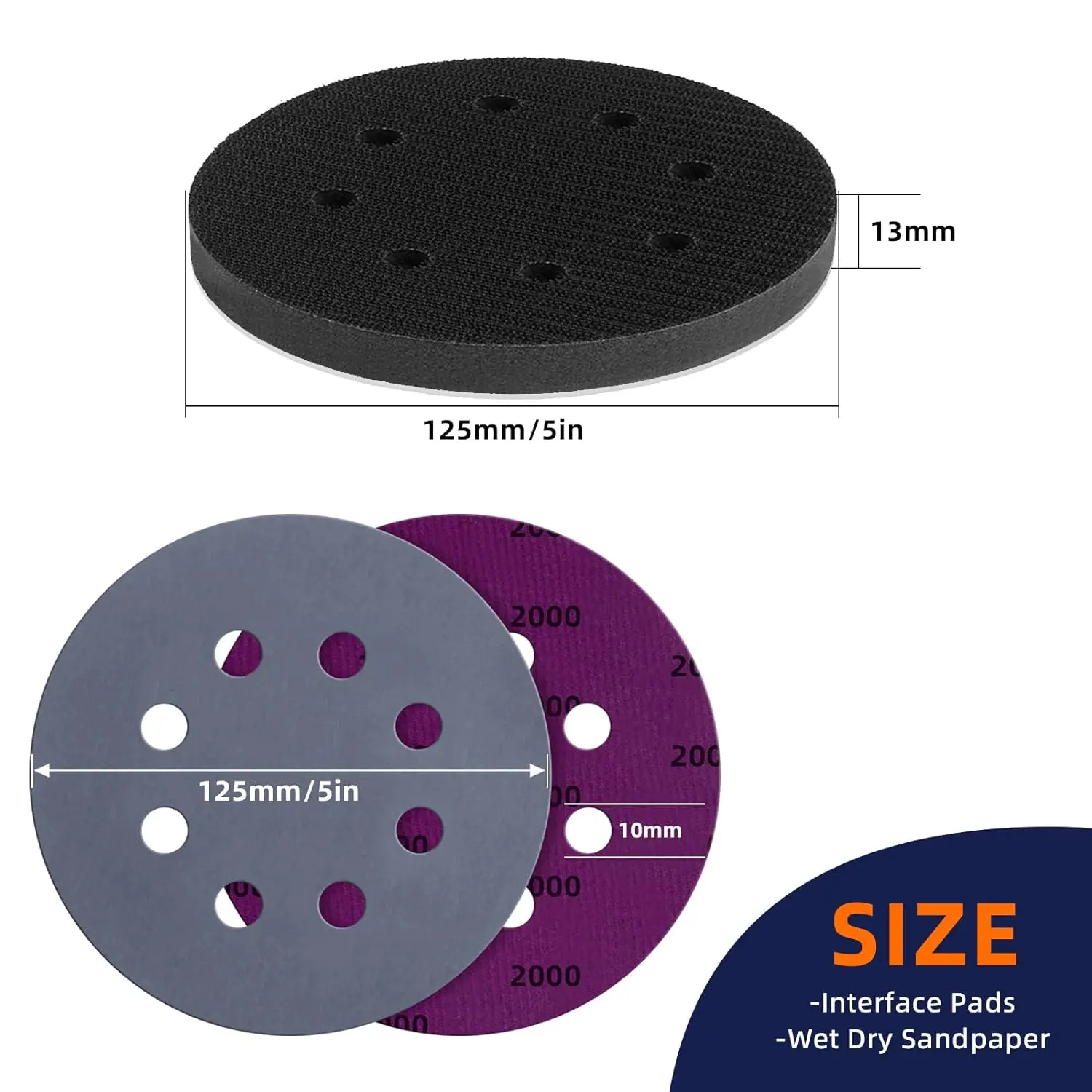 5 Inch 8 Hole Hook and Loop Sanding Discs 82 Pcs Assorted 1500/2000/2500/3000/4000/5000/7000/10000 Grits with Interface Pad