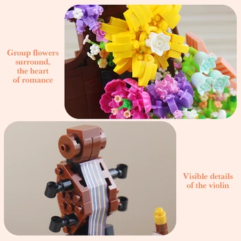 Mini violin building blocks eternal flower musical instrument DIY assembly bricks children&#x27;s educational toys home decoration gift