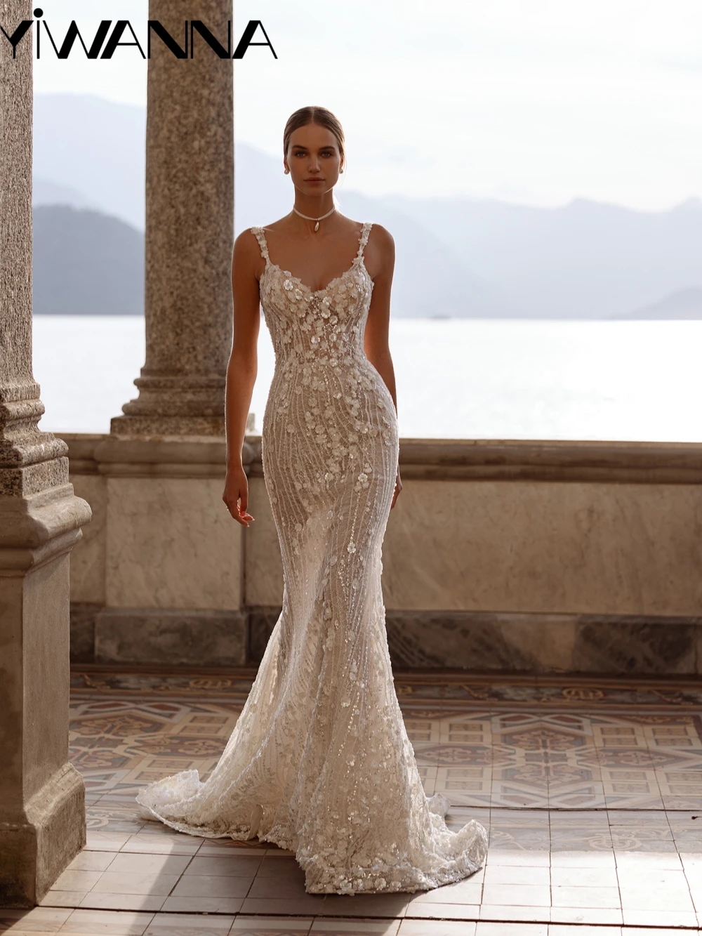 

Shimmering Beaded Lace Mermaid Wedding Dress With Detachable Train Thin Straps Bridal Gown Customized Luxury Dresses For Bride
