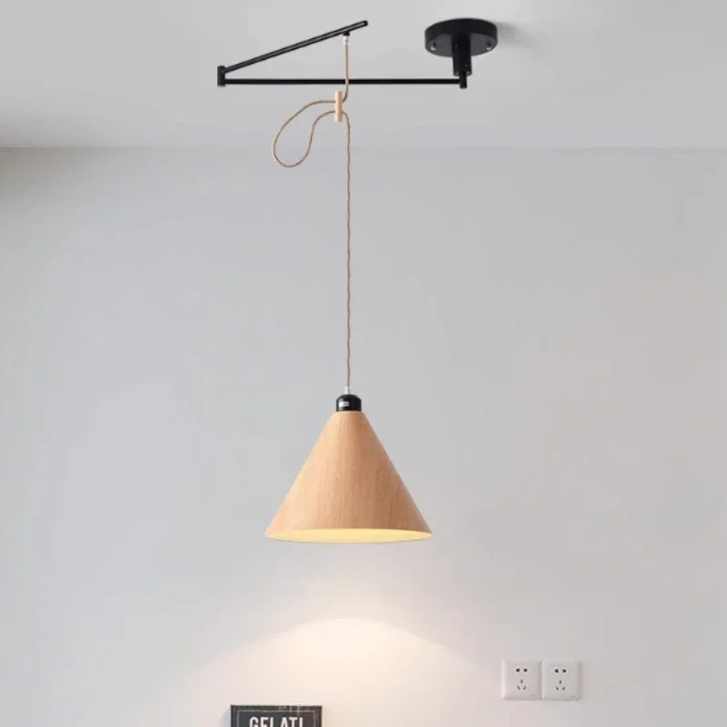 Modern LED Creative Restaurant Chandelier Arm Retractable Displacement Lamp Original Wood Grain Bedroom Bedside Pendant Light