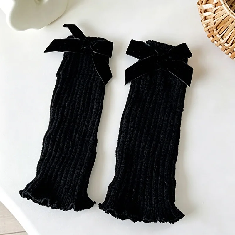 Japanese Women Knitted Leg Warmer Bow Socks for Girl Lolita Socks Calf T-shaped Lace Leg Horn Warmers Women
