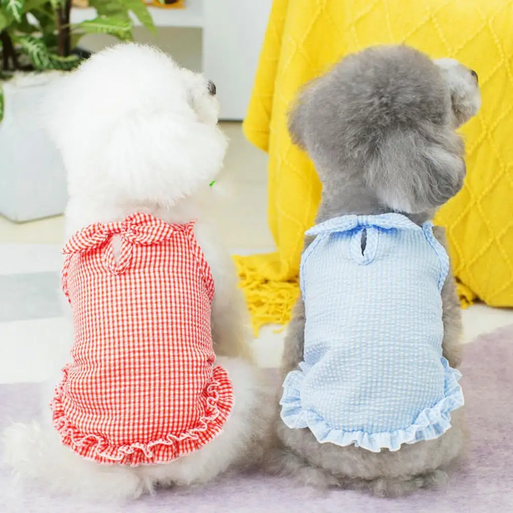 Pet Princess Dress，Sleeveless，Plaid Print，Pet Puppy Dog Bowknot Dress，Summer Dog Clothes，For Small Dogs，Pet Supplies