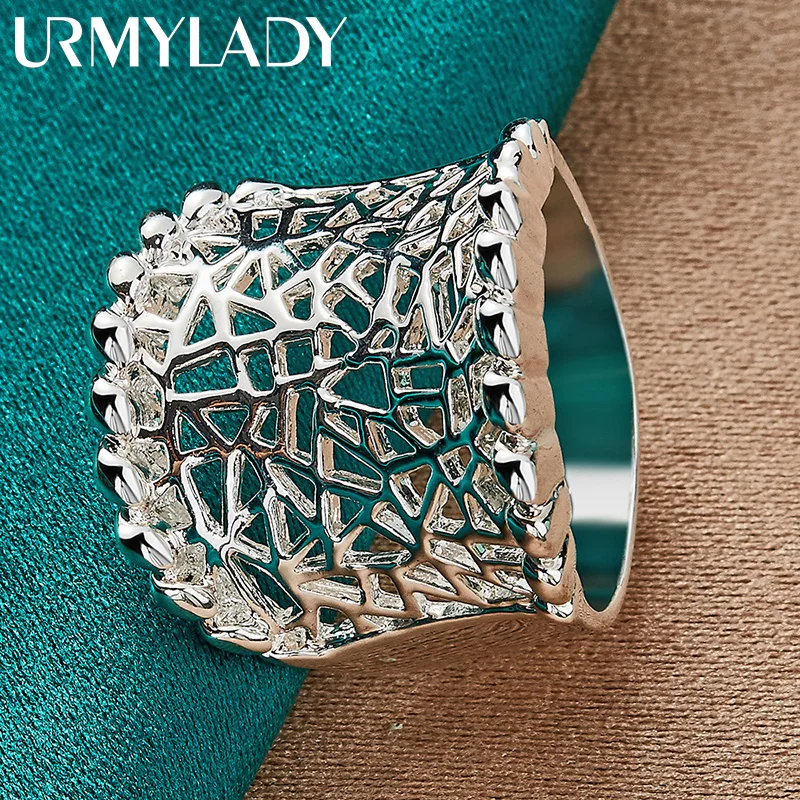 URMYLADY 925 Sterling Silver Concave Hollow 7-10 #   Pierścionek dla kobiet Wedding Party Fashion Charm Biżuteria