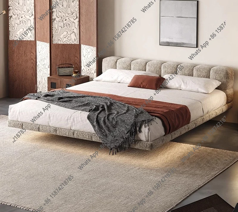 Zx Puff Bed Suspended Bed Master Bedroom Modern Simple Chenille Cloth Soft Bag Fabric Double Bed 1.8
