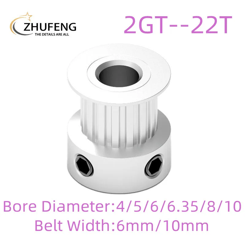 2GT GT2 Timing Pulley 22 Teeth Bore 4/5/6/6.35/8/10mm Synchronous Wheels Gear Part For Width 6/10 mm 3D Printer Parts  Belt