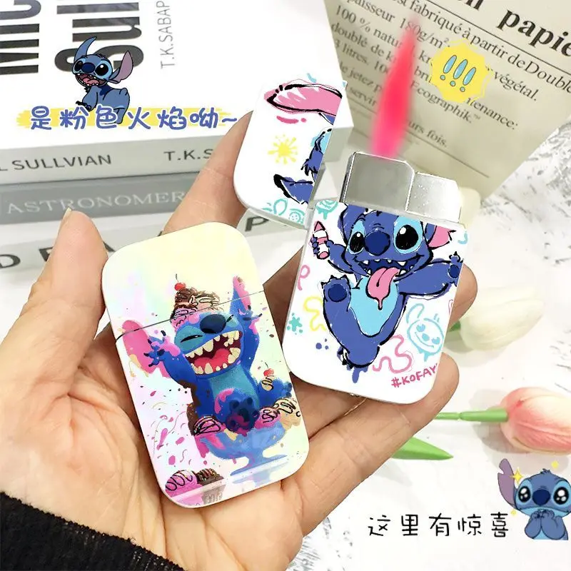 

Disney Stitch Animation Cartoon Cute Pink Flame Lighter Creative Personalized Windproof Bar KTV Cigarette Lighter Holiday Gift