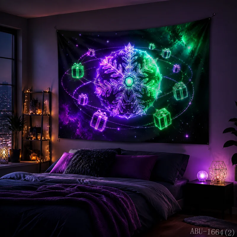 VIKAMA Nebula Planet Ice Crystal Snow Gift Box Universe Christmas Tapestry Background Hanging Cloth Living Room Decoration