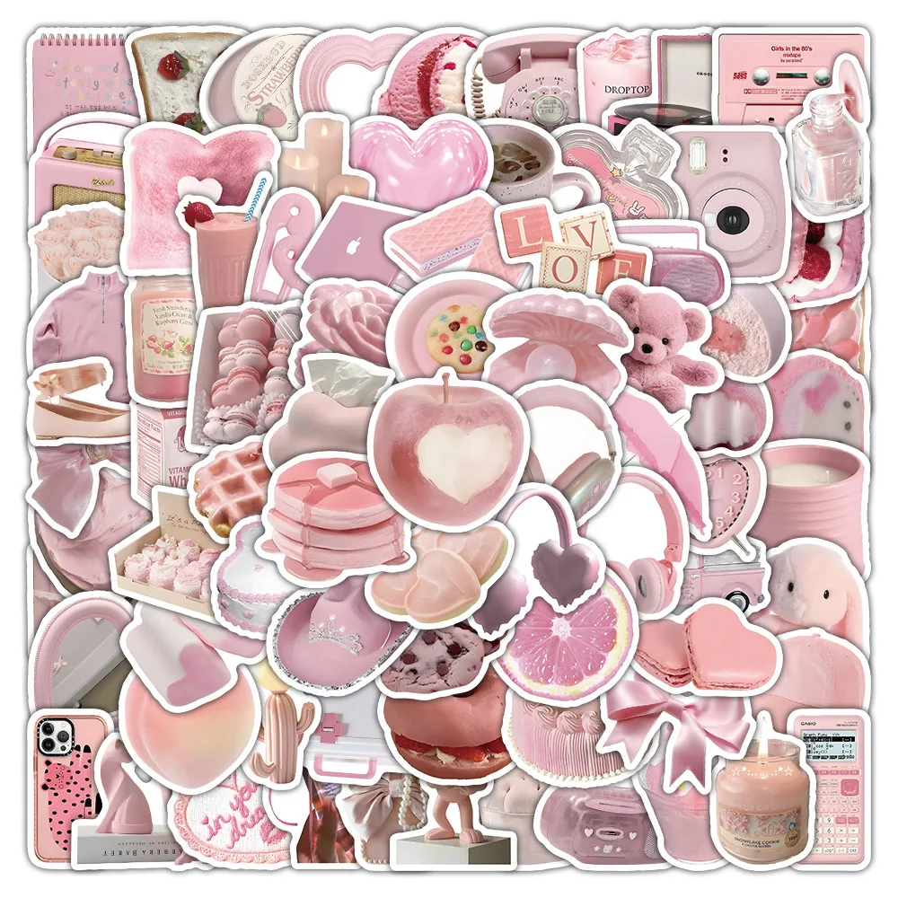 مجموعة ملصقات وردية لطيفة (100 قطعة) - ديكور باستيل كاواي لزجاجة المياه والمذكرات - تسجيل مورهان وكانتيك لمتجر يور لايف #3