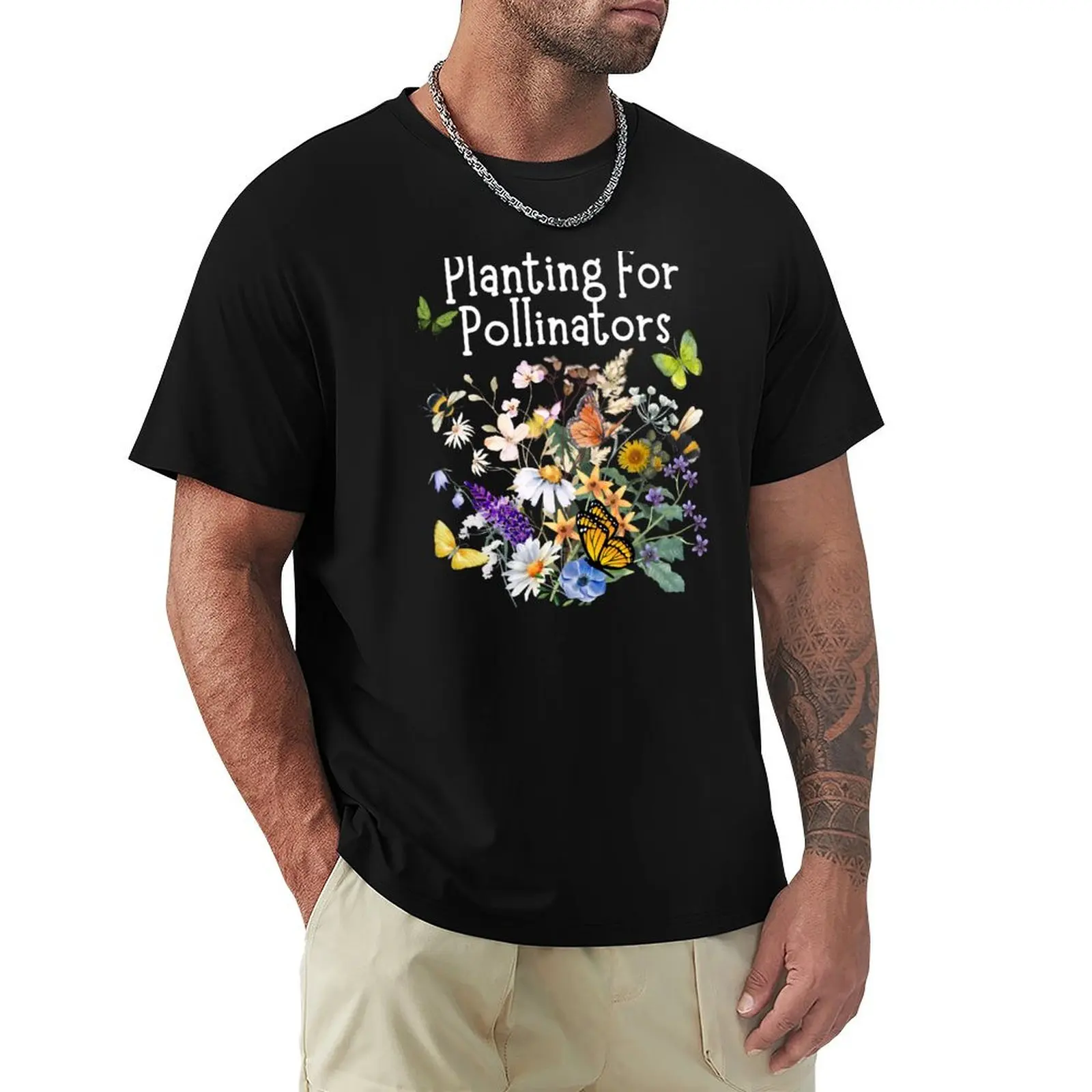 Planting For Pollinators Colorful Design T-Shirt Plus Size Quick Dry Sports Tee