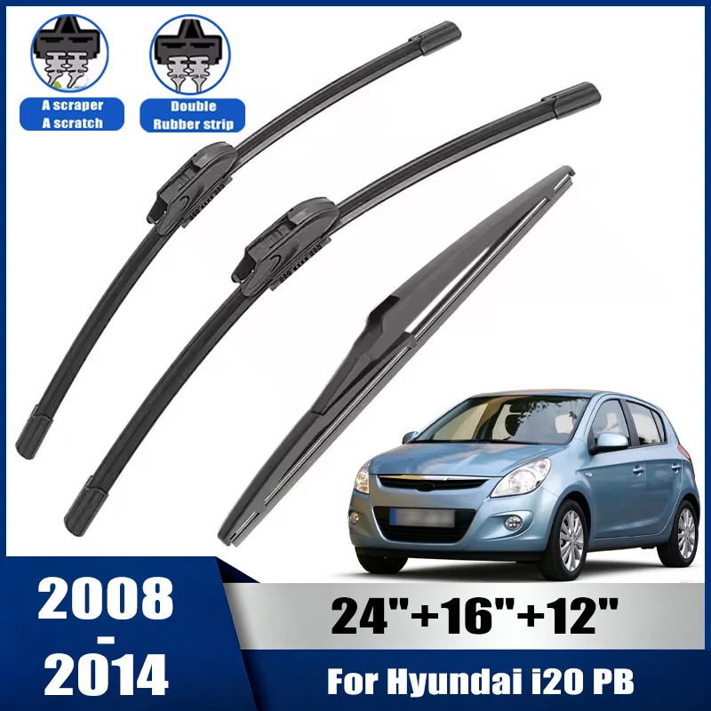 24''+16''+12'' Car Wiper For Hyundai i20 PB 2008-2014 Front Rear Wiper Blades Brushes Auto Accessories 2009 2010 2011 2012 2013