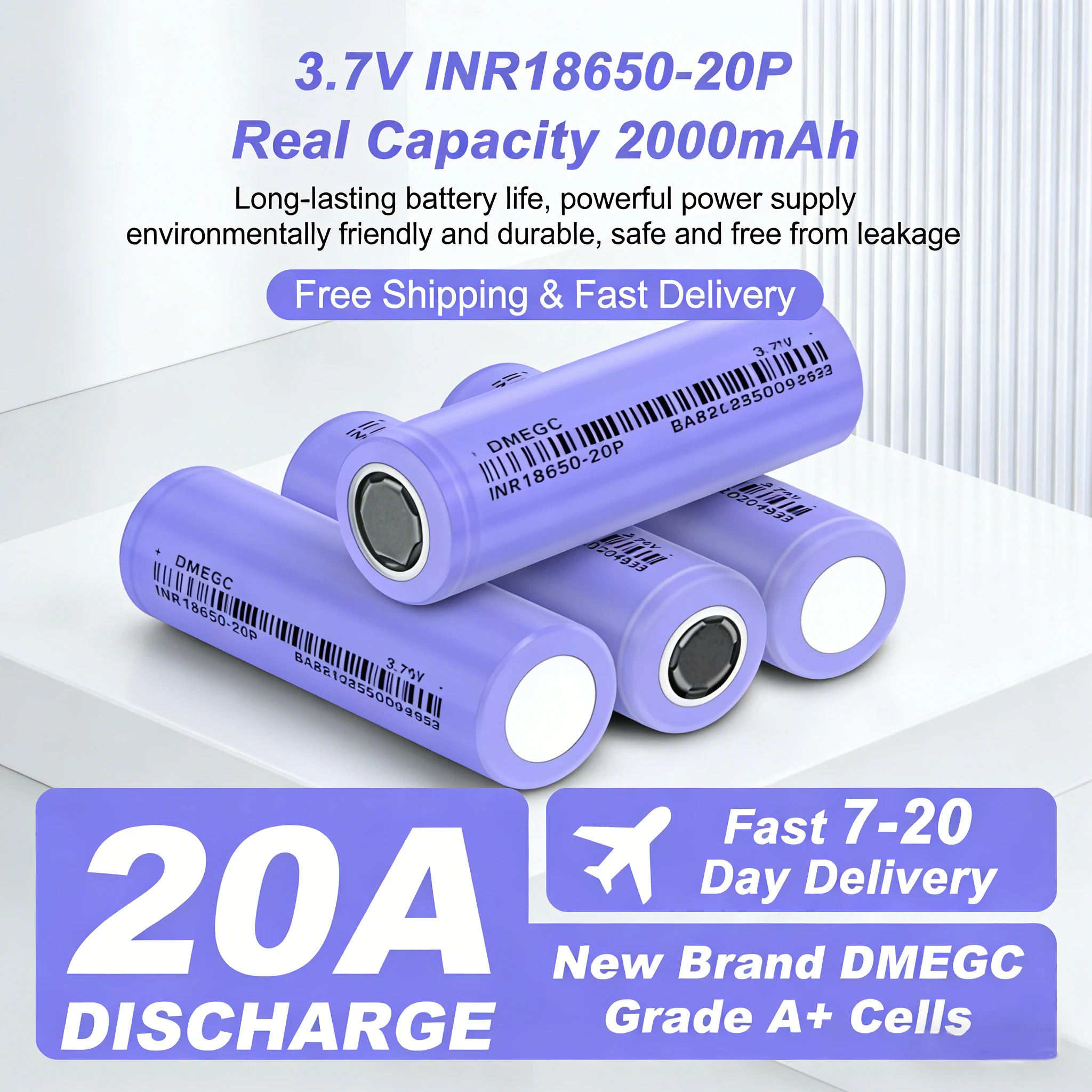 

18650 3.7V 2000mAh 10C Lithium Rechargeable Battery, INR18650-20P 20A High Current Power Cell for Electric Screwdriver & UAV