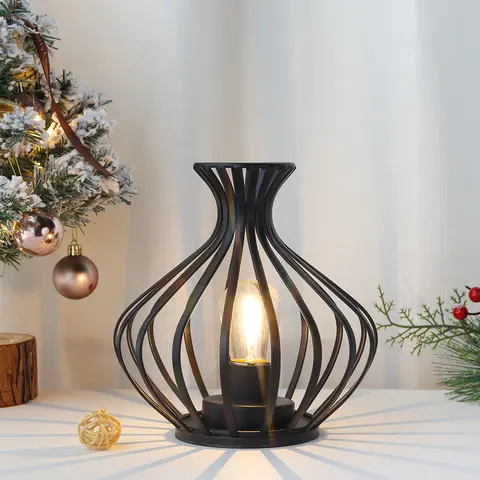 काला टेबल लैंप आधुनिक शैली बैटरी चालित लैंप एलईडी लालटेन सजावटी बेडसाइड लैंप लिविंग रूम शादी पार्टी घर की सजावट के लिए 8 best sales काला टेबल लैंप - №5