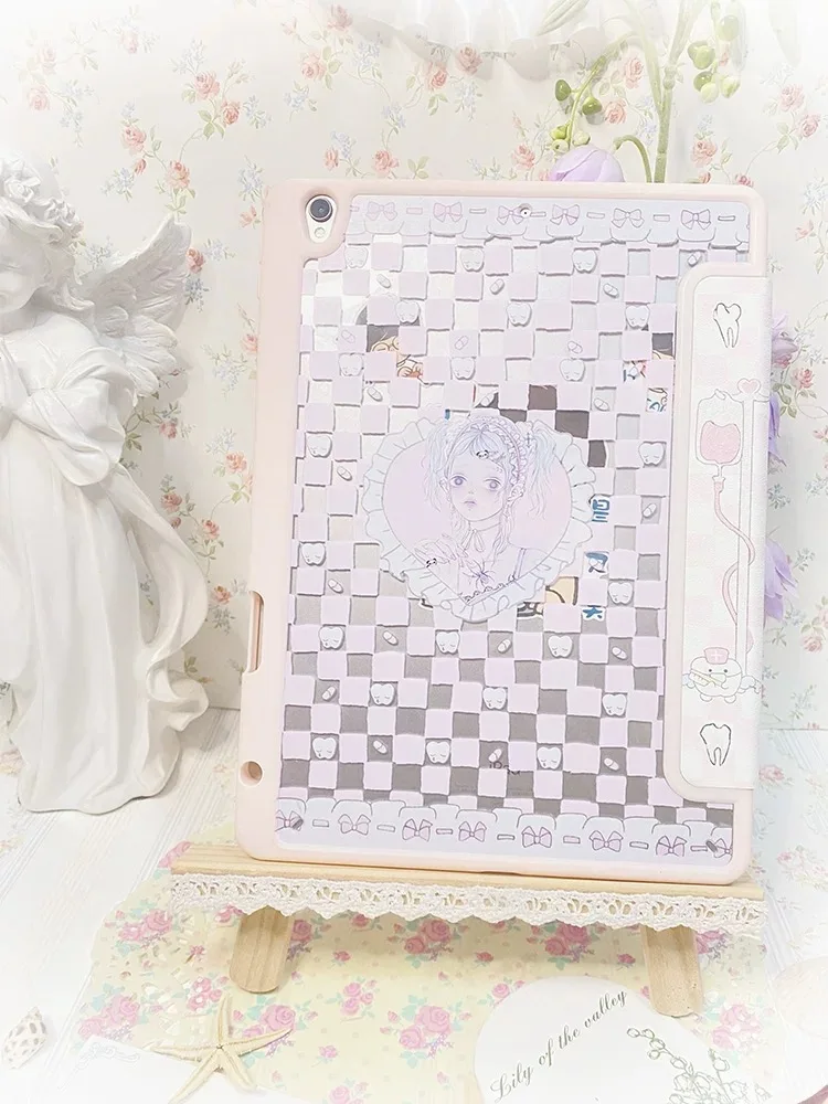 Funda rosa original, adecuada para ipad, funda de material acrílico triple