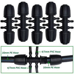 WUJIE Tubo da 16mm a 4/7mm Connettore a 6 vie Adattatore per acqua per irrigazione di fiori da giardino Tubo in PE a 1/4 ''Junta per raccordo micro tubo flessibile