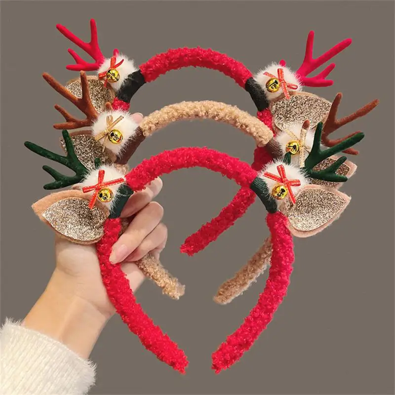 Christmas Hair Hoop Plush Reindeer Antlers Deer Ear Christmas Party Cosplay Headbands Festival Hair Accessories Gifts