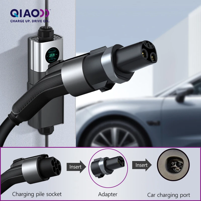 QIAO for Tesla To J1772 Adapter Max 80A 280V Compatible with J1772 EVs for Tesla Model 3 Y X S NACS To J1772 Charging Adapter