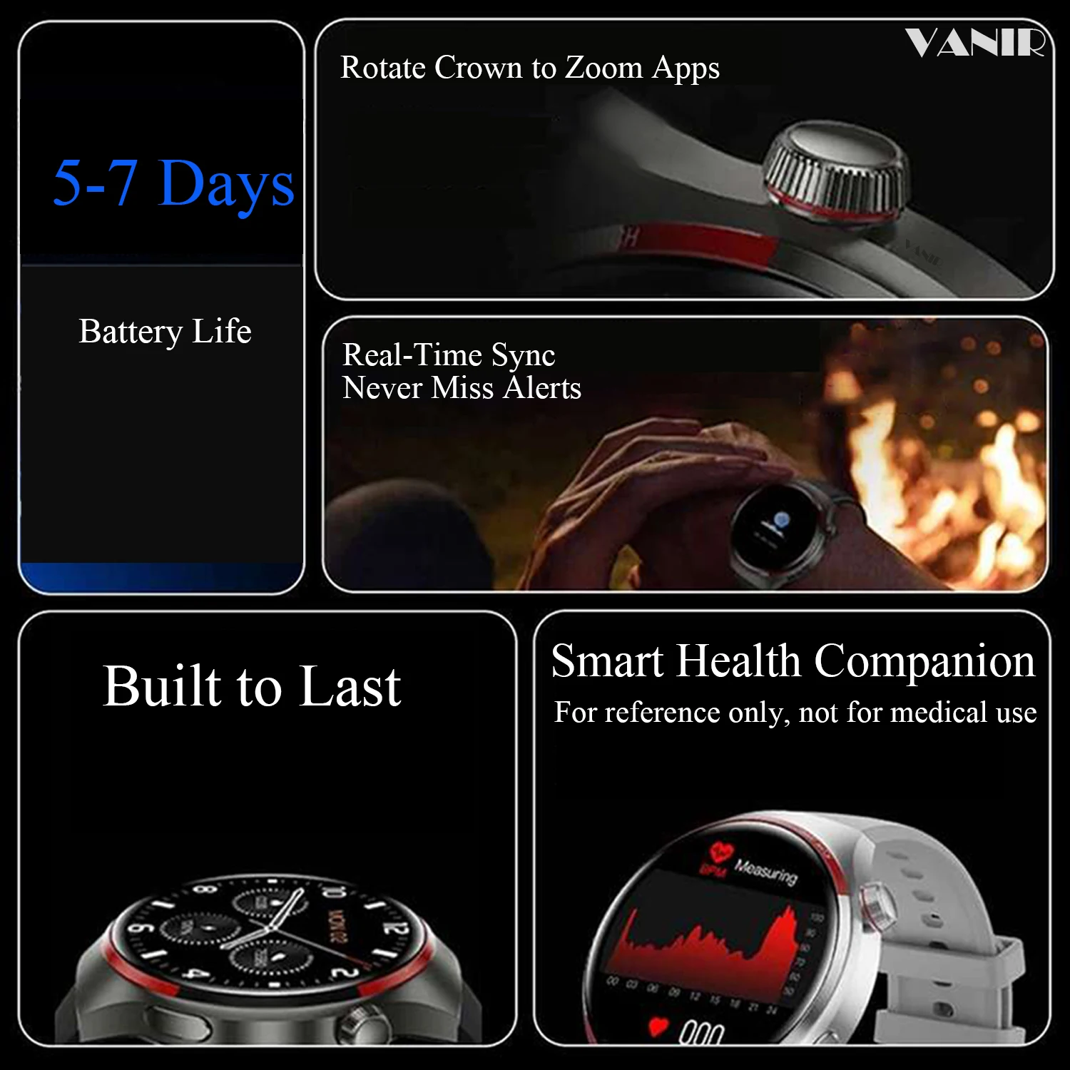 VANIR 2.01インチ Bluetooth スマートウォッチ - 通話の発信と受信、男性と女性のための HD スポーツウォッチ