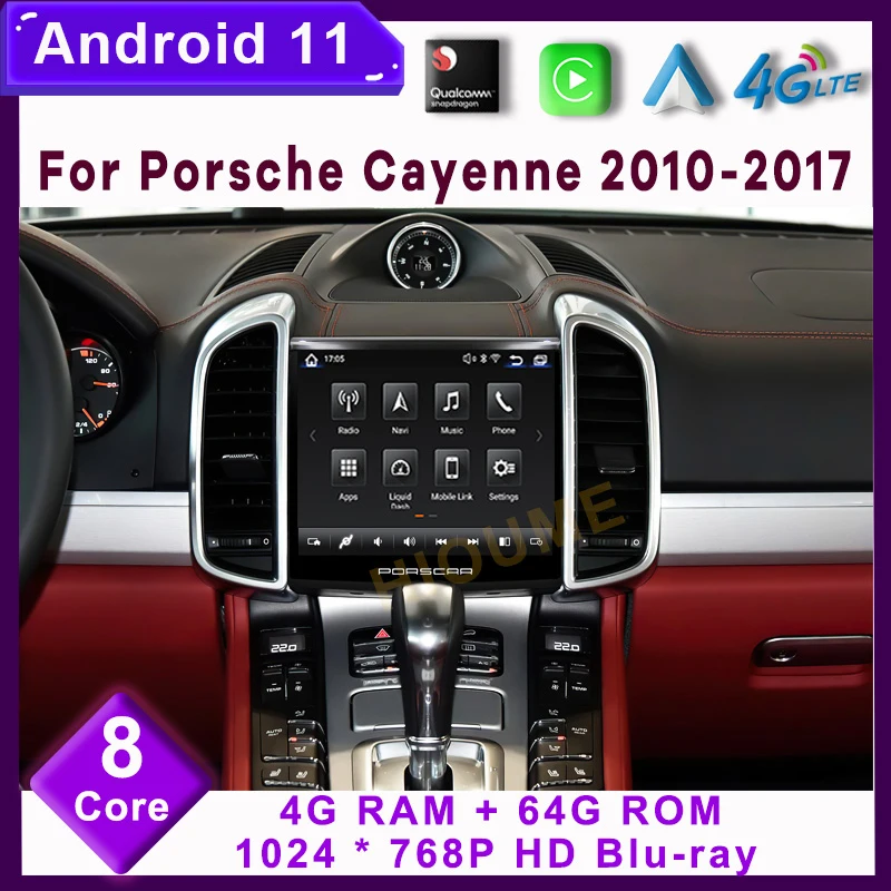 

Android 11 Snapdragon 8 Core Car Central Control Radio GPS for Porsche Cayenne 2010-2017 4+64G Touch Screen DSP 4G Carplay 4GLTE