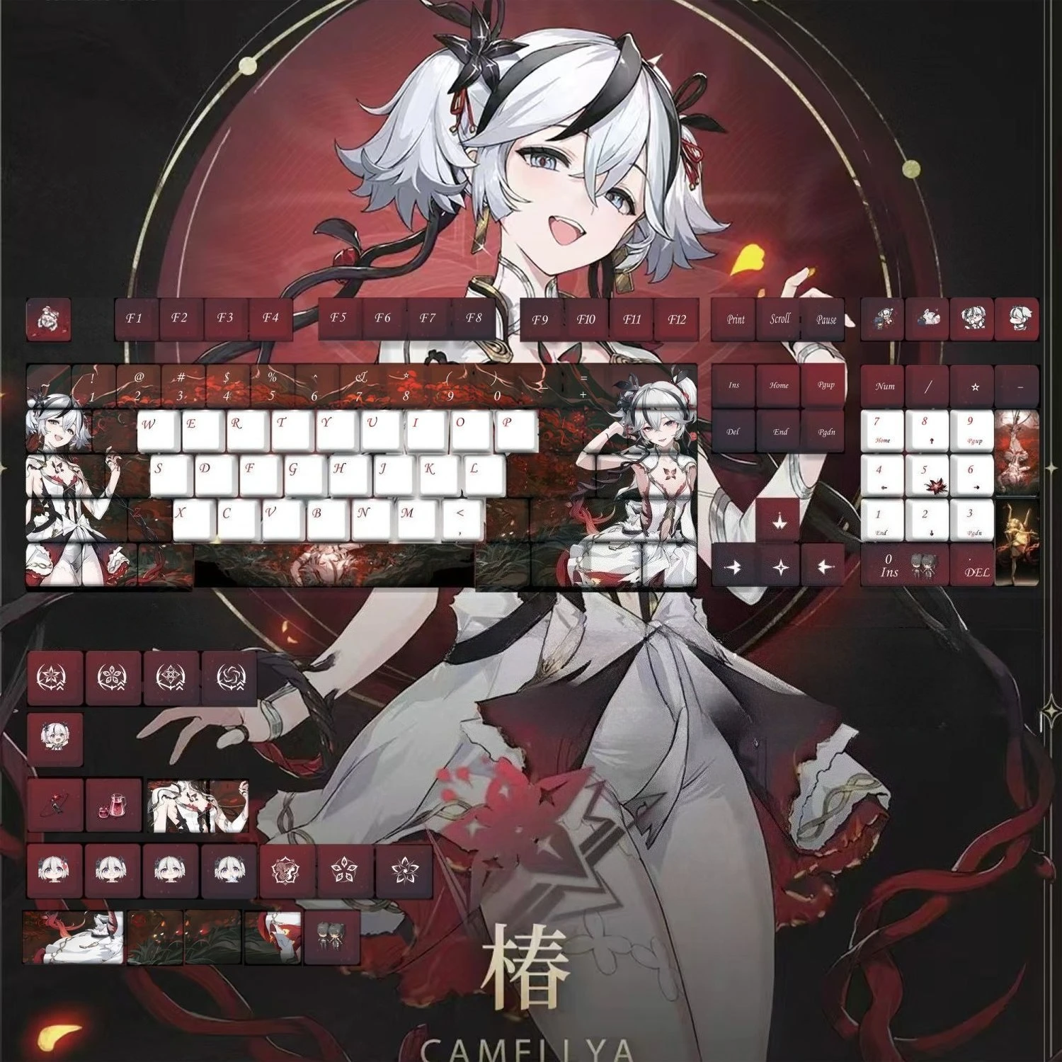 

MAIMOOO Camellya колпачки для клавиш Cherry Profile Wuthering Waves мультфильм аниме игровая клавиатура колпачок для клавиш PBT пользовательские готические механические колпачки для ключей