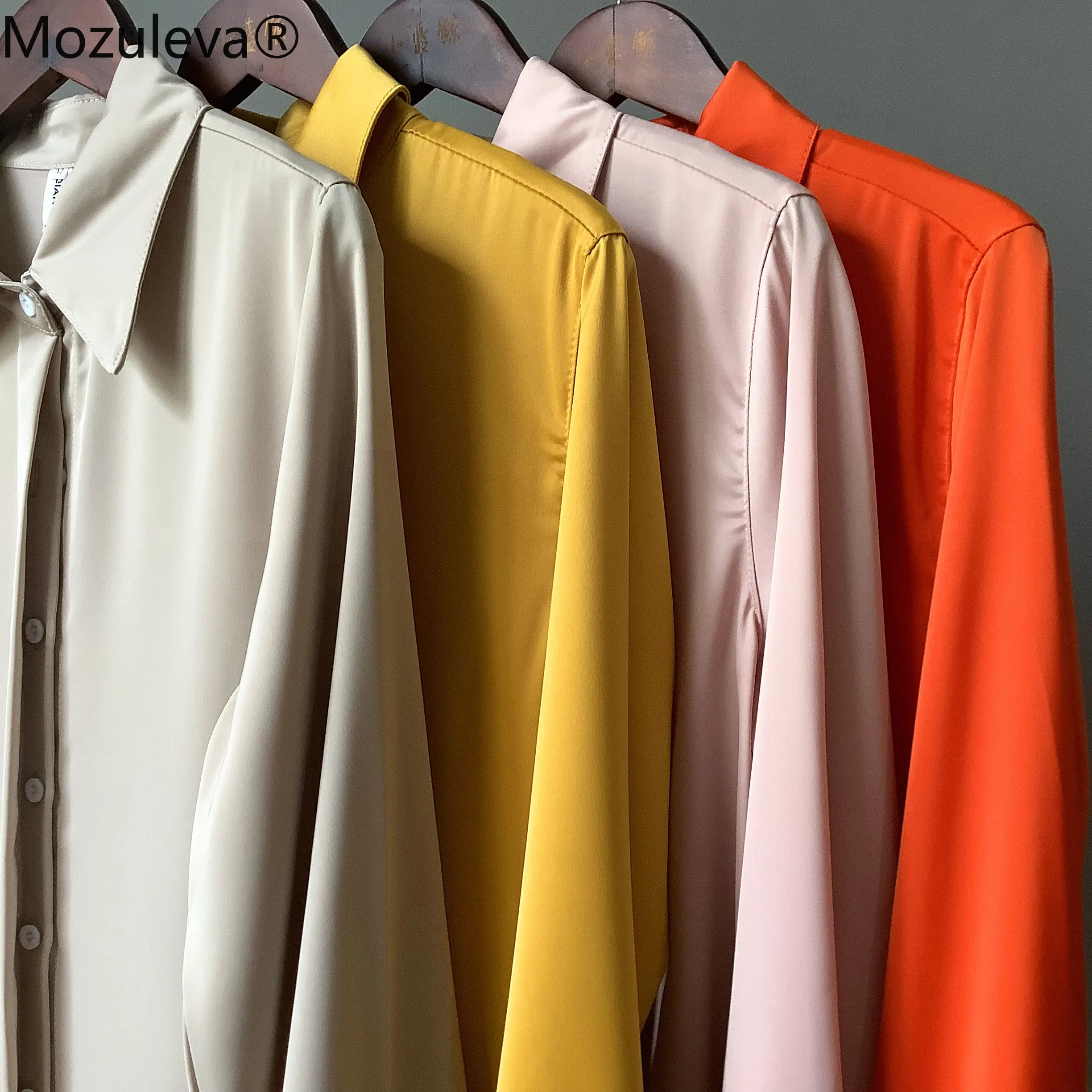 Mozuleva Stylish Loose Single-breasted Female Streamer Satin Shirts Tops Spring Summer Blusas Full Sleeve Women Solid Blouse