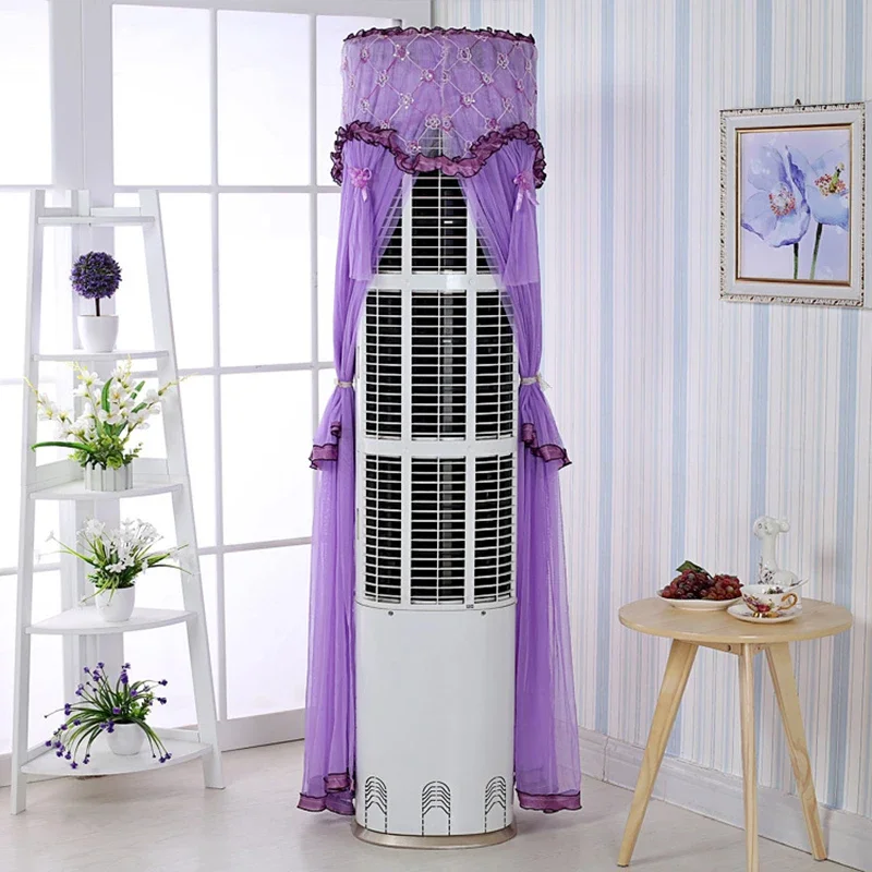 Cylindrical Air Conditioning Cover Purple Lace Mesh Cabinet Air Conditioning Cover Circular Cabinet Hood Home Dust Covers﻿﻿﻿