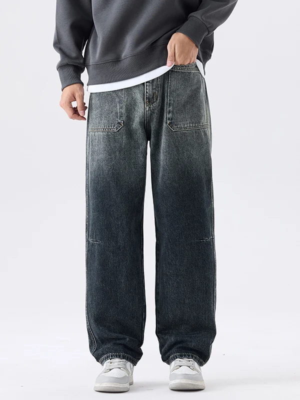 

Мужские джинсы в стиле ретро, американского кроя, весенне-осенние, модные, свободные, прямые, рабочие, широкие, длинные брюки, двухцветные