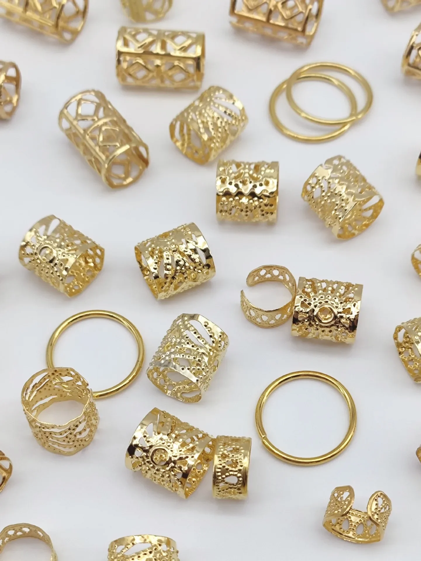 

80pcs DIY Hollow Out Hair Ring,Dreadlocks Beads Hair Braid Rings Clip Dread Hair Braiding Metal Cuffs Decoration/Accessories