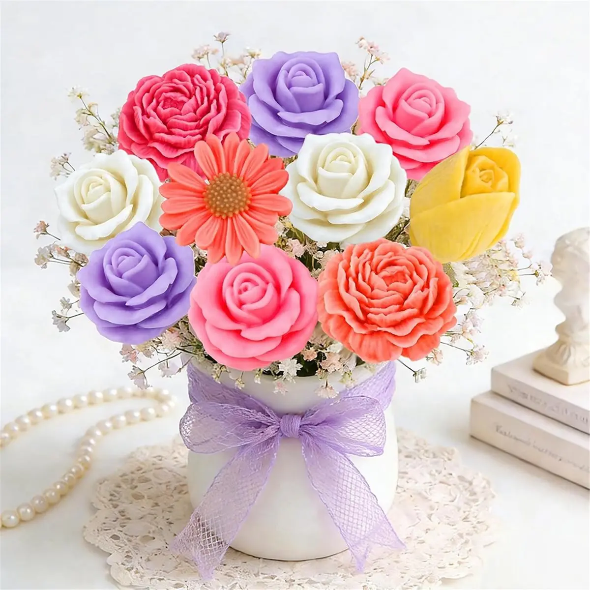 2026 New 4Pcs 3D Flower Silicone Molds Set Daisy Peony Rose Tulip for DIY Candle Soap Epoxy Release Craft Gifts