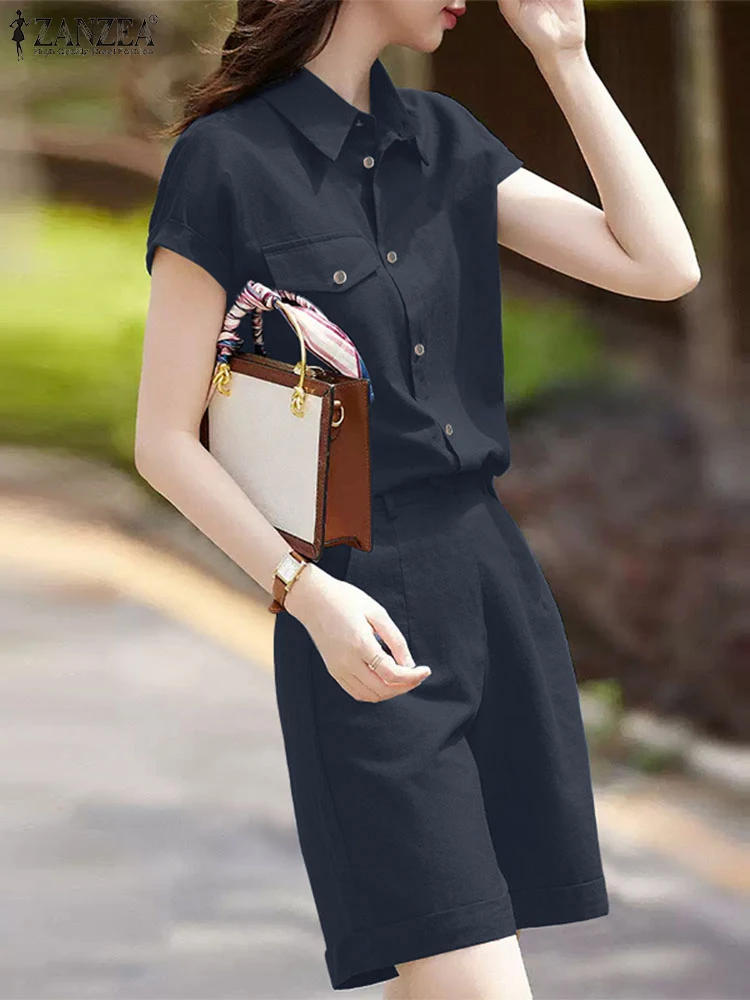 

2025 Summer Rompers ZANZEA Women Solid OL Work Overalls Pants Fashion Jumpsuits Casual Lapel Neck Sleeveless Playsuits Oversize