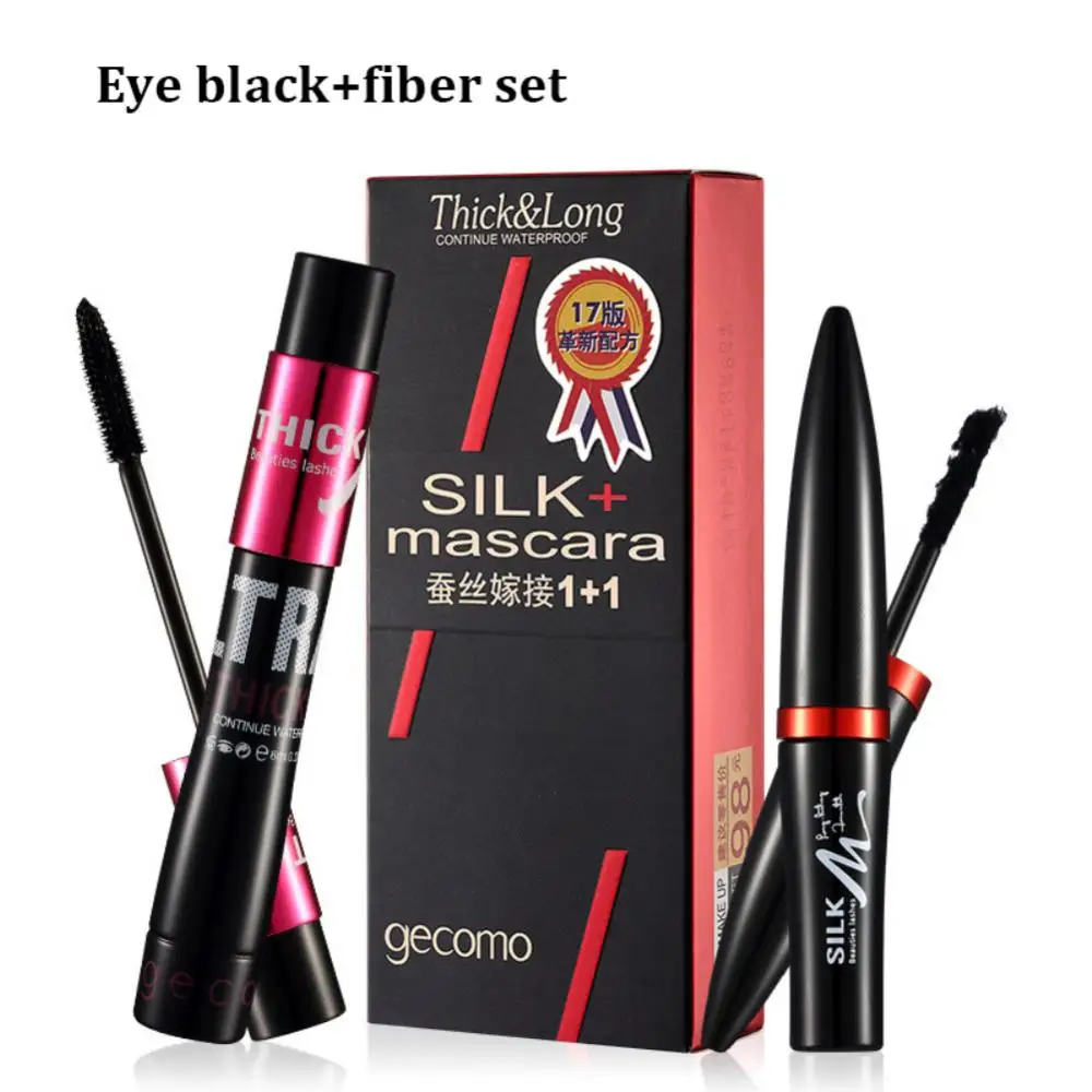 Set di mascara in fibra di seta doppio tubo naturale impermeabile denso di lunga durata senza mascara colorante Halo crema per l'estensione del trucco di bellezza