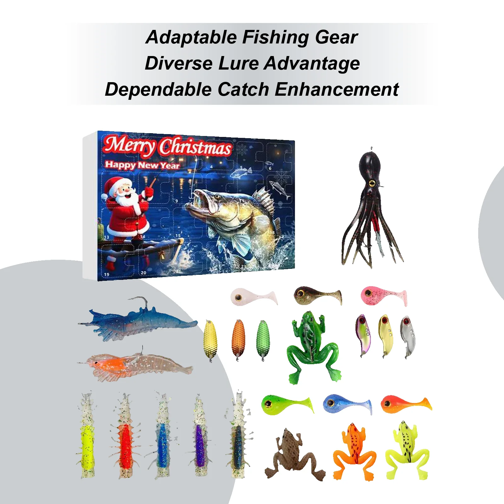 

Рыболовный календарь обратного отсчета 2025 года, рождественские рыболовные снасти, набор рыбных приманок, рождественский календарь обратного отсчета для мальчиков, парня, мужа