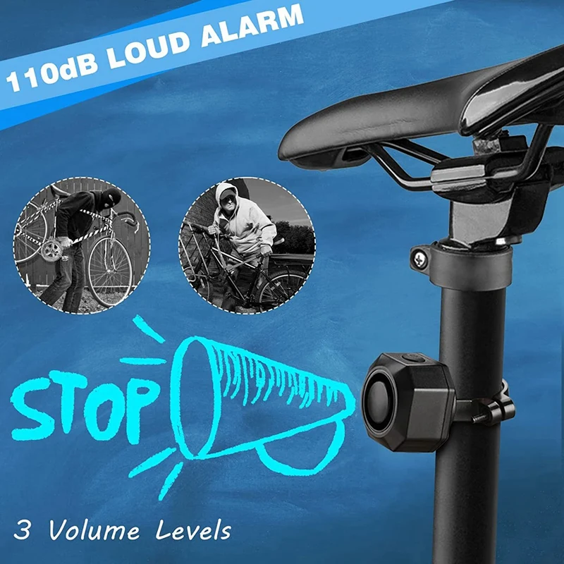 USB Rechargeable Bike Alarm With Remote, 110DB Loud Wireless Anti Theft Vibration Motion Sensor Vehicle Security Alarm