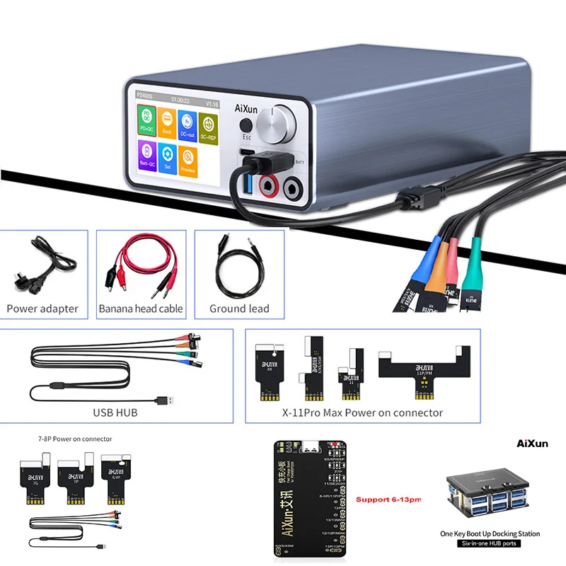 Aixun P2408S Thông Minh Điều Chỉnh Điện Áp Cấp Nguồn Sạc Nhanh Phát Hiện Dây Test Mainboard Ngắn Mạch Bút Thử Điện