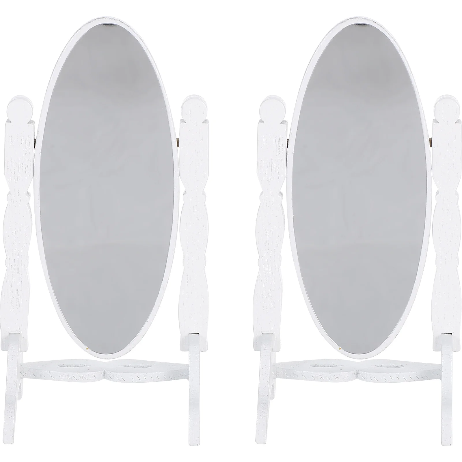 2 個ミニチュアヴィンテージスタイルスタンディングミラー木製フレーム 1:12 スケール装飾テーブルミラードールハウス寝室家具用