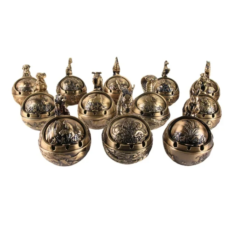 Twelve Zodiac Retro Decorative Figurines Can Be Used for Home, Living Room, Office Decoration, Windproof and Dust-proof Ashtray
