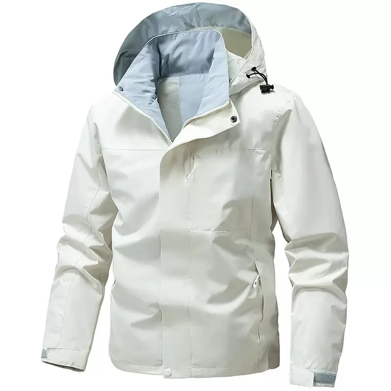 

Autumn and Spring New Pure Color Outdoor Sports Waterproof Hooded Workwear Jacket Men's Loose Plus Size High Quality Outerwear